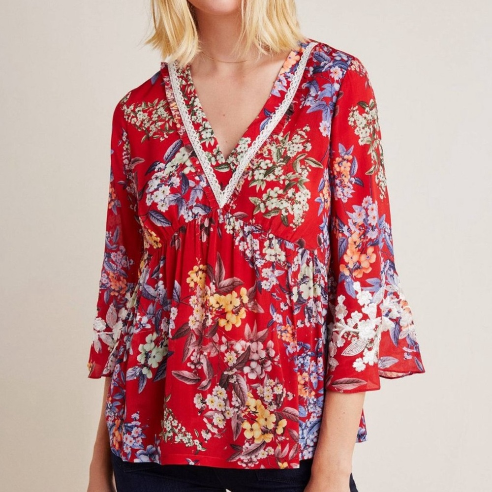 Vineet Bahl Anthropologie Jessamine Floral Boho Blouse Women’s Size Small‎
